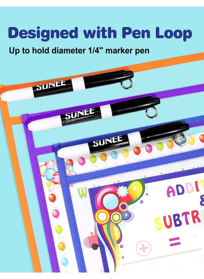 SUNEE 30 Packs Oversized Reusable Dry Erase Pocket Sleeves With 2 Rings 10 Assorted Colors 10X14 Ticket Holders Clear Plastic Sheet Protectors Teacher School Classroom Supplies - Image 5