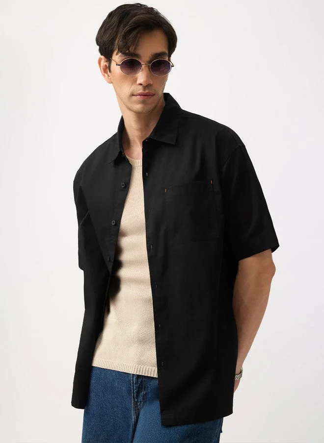 The Souled Store The Souled Store Men's Black Casual Shirt with Embroidered Fruit Design