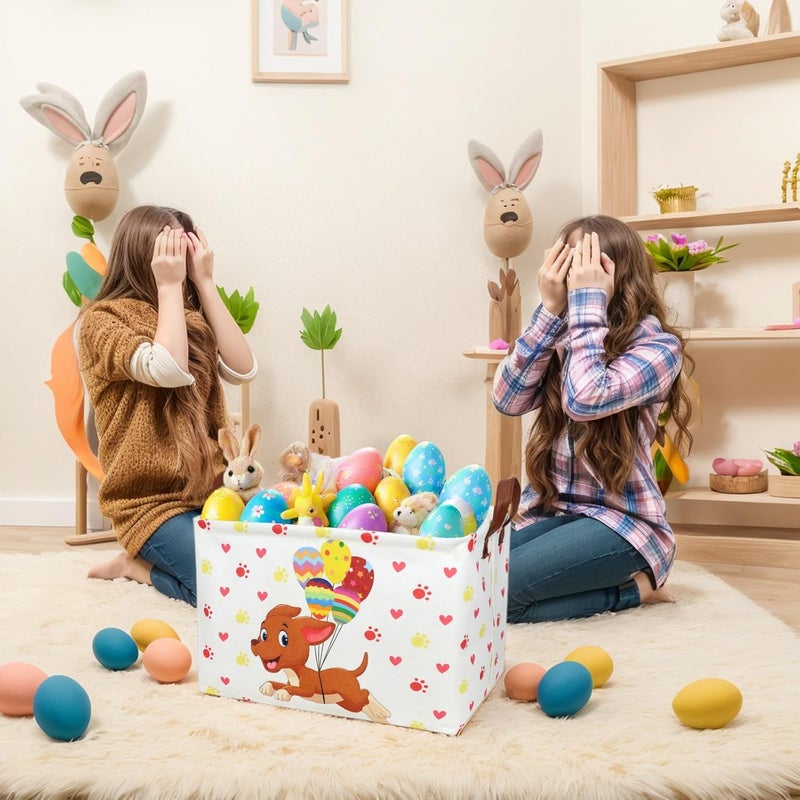 SETAMA Large Easter Basket for Empty Kid Rectangular Cute Easter Gift Storage Basket Bunny Eggs Décor (Dog) - Image 2