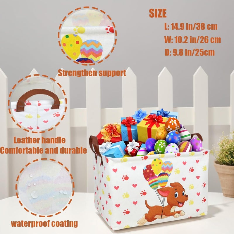 SETAMA Large Easter Basket for Empty Kid Rectangular Cute Easter Gift Storage Basket Bunny Eggs Décor (Dog) - Image 4