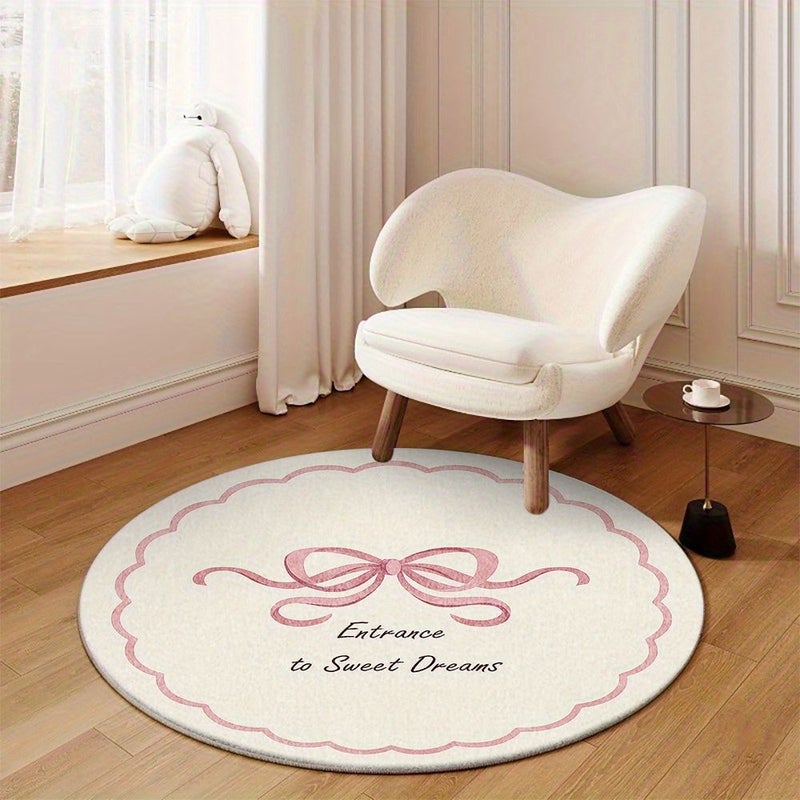 Soft Velvet Non Slip Wear Resistant Plastic Backing Rug Anti Shedding Warm Comfortable Feel Pink Bow 62.99 By 62.99 Inches - Image 3