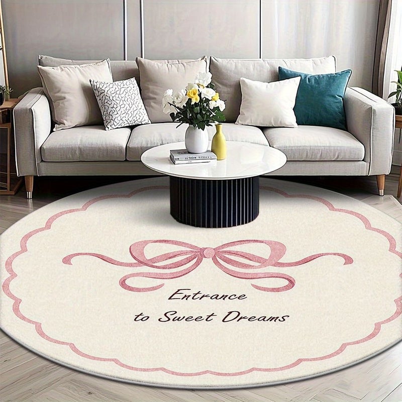 Soft Velvet Non Slip Wear Resistant Plastic Backing Rug Anti Shedding Warm Comfortable Feel Pink Bow 62.99 By 62.99 Inches - Image 1