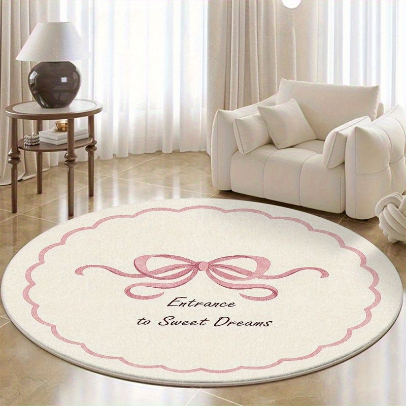 Soft Velvet Non Slip Wear Resistant Plastic Backing Rug Anti Shedding Warm Comfortable Feel Pink Bow 62.99 By 62.99 Inches - Image 2