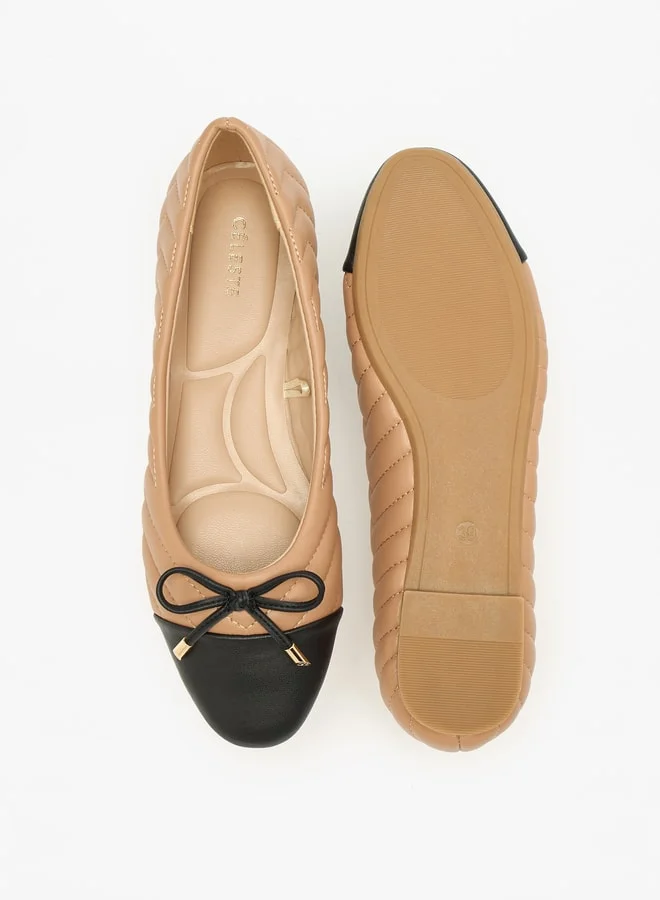 سيليست Women's Quilted Round Toe Ballerina Shoes with Bow Detail