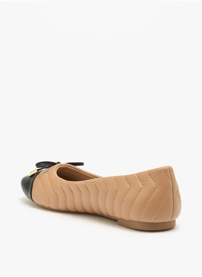 سيليست Women's Quilted Round Toe Ballerina Shoes with Bow Detail