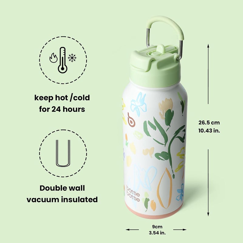 BOTTLE BOTTLE 32oz Insulated Stainless Steel Sport Water Bottle with Straw and Pill Box (Eden Grove) - Image 5