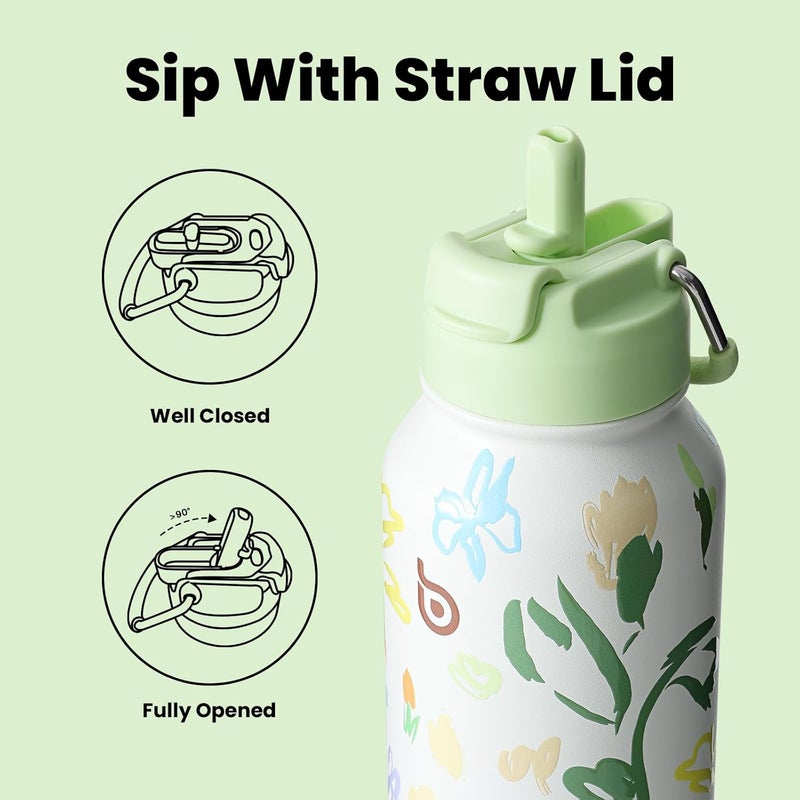 BOTTLE BOTTLE 32oz Insulated Stainless Steel Sport Water Bottle with Straw and Pill Box (Eden Grove) - Image 2