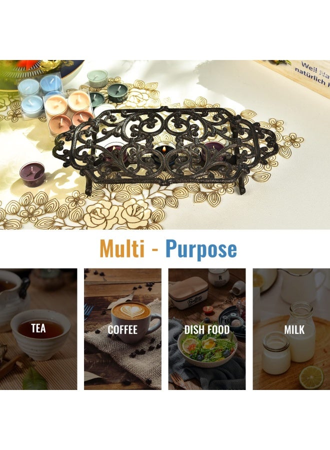 Sungmor Heavy Duty Cast Iron Teapot Dish Warmer Stable Holder for Tealight Stand | Tealight Warmer Decorative Stove for Villa Yard Balcony-Flower Shape - Image 5
