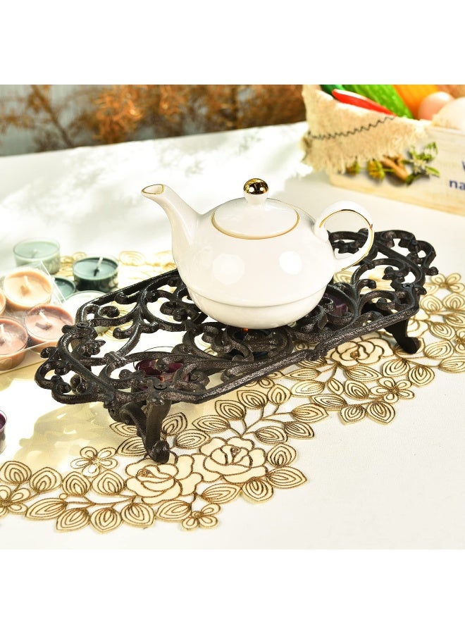 Sungmor Heavy Duty Cast Iron Teapot Dish Warmer Stable Holder for Tealight Stand | Tealight Warmer Decorative Stove for Villa Yard Balcony-Flower Shape - Image 2