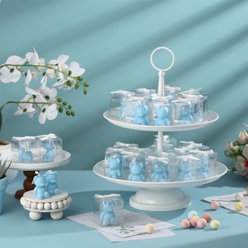 Hoolerry 30 Pcs Baby Shower Favors Bear Candles Favors with Handmade Mini 30 Boxes Bear Shaped Candles Bulk for Baby Shower Boys Girls Wedding Gender Reveal Party Guest(Light Blue) - Image 3