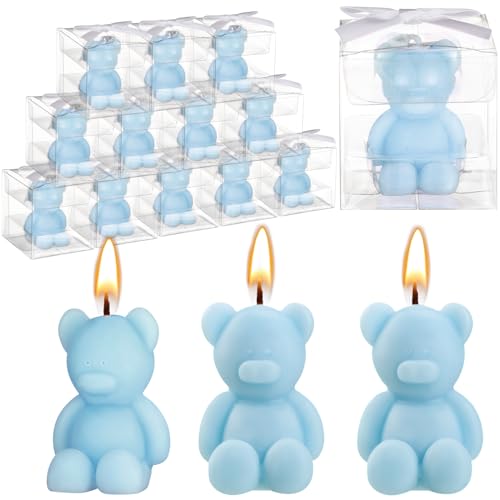 Hoolerry 30 Pcs Baby Shower Favors Bear Candles Favors with Handmade Mini 30 Boxes Bear Shaped Candles Bulk for Baby Shower Boys Girls Wedding Gender Reveal Party Guest(Light Blue) - Image 1
