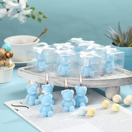 Hoolerry 30 Pcs Baby Shower Favors Bear Candles Favors with Handmade Mini 30 Boxes Bear Shaped Candles Bulk for Baby Shower Boys Girls Wedding Gender Reveal Party Guest(Light Blue) - Image 4