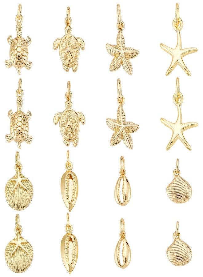 UNICRAFTALE 16Pcs 8 Styles 18K Gold Plated Shell Starfish Tortoise Charm Ocean Life Sea Animal Pendants Turtle Pendant Summer Ocean Pendant Decor for DIY Earrings Bracelets Necklaces Making - Image 1
