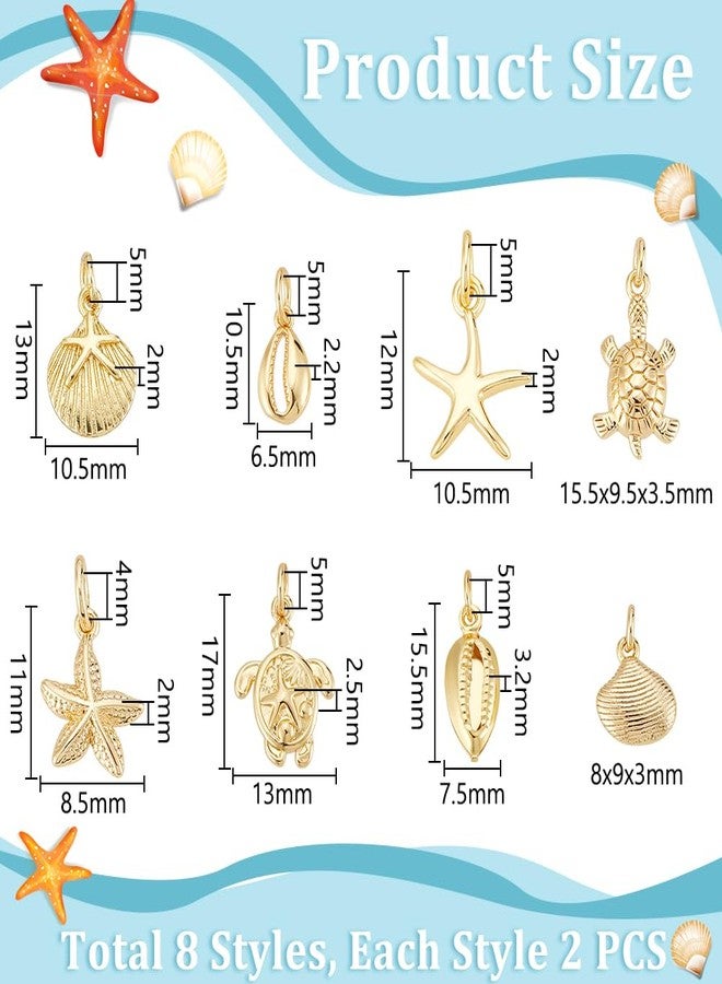UNICRAFTALE 16Pcs 8 Styles 18K Gold Plated Shell Starfish Tortoise Charm Ocean Life Sea Animal Pendants Turtle Pendant Summer Ocean Pendant Decor for DIY Earrings Bracelets Necklaces Making - Image 3
