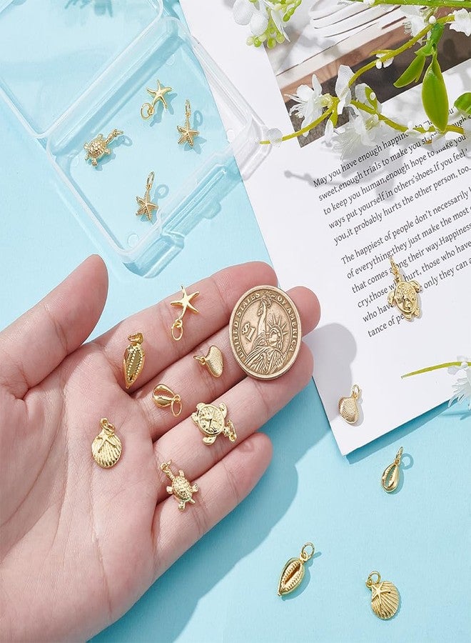 UNICRAFTALE 16Pcs 8 Styles 18K Gold Plated Shell Starfish Tortoise Charm Ocean Life Sea Animal Pendants Turtle Pendant Summer Ocean Pendant Decor for DIY Earrings Bracelets Necklaces Making - Image 4