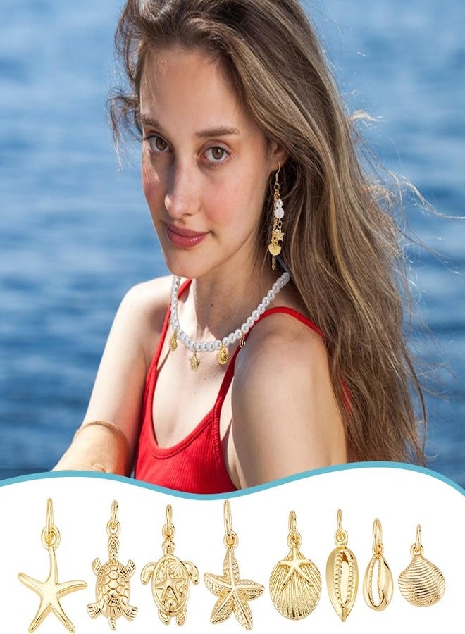 UNICRAFTALE 16Pcs 8 Styles 18K Gold Plated Shell Starfish Tortoise Charm Ocean Life Sea Animal Pendants Turtle Pendant Summer Ocean Pendant Decor for DIY Earrings Bracelets Necklaces Making - Image 5