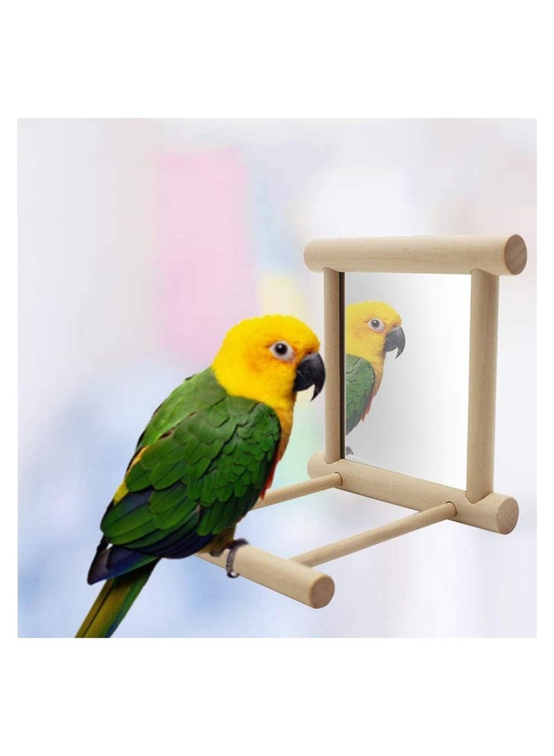2 Pcs Parrot Bird Mirror Bird Stand Perch with Mirror Birdcage Perches Mirror Chew Toy Cockatoo Cage Wood Toy for African Grey Macaw Parakeet Cockatiels Conure Lovebirds