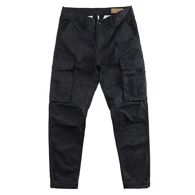 Mens Slim Fit Stretch Cargo Pants Cotton Fall New Pockets Light gray - Image 2