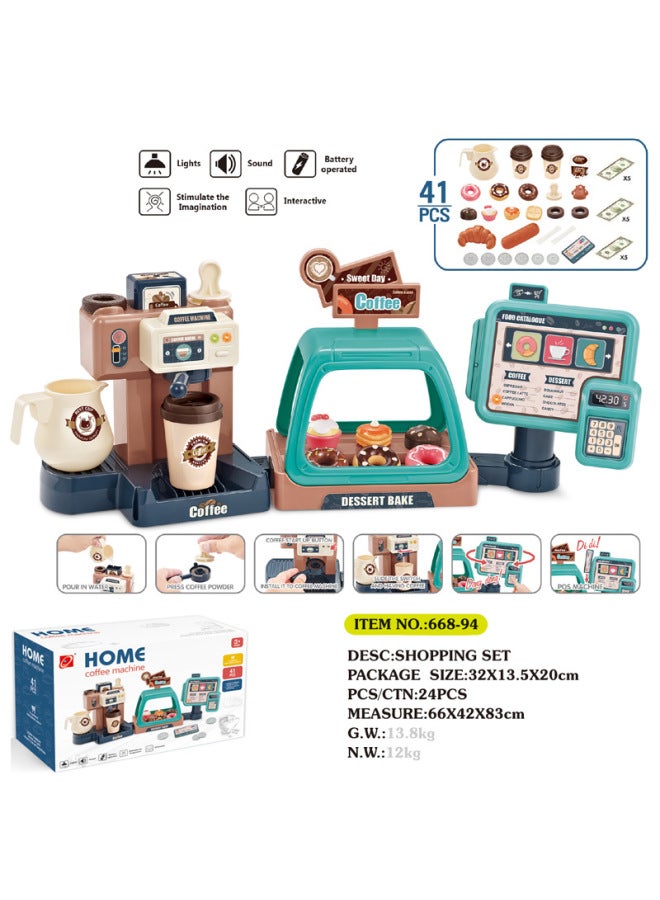 Children's Play Kitchen Simulation Food Mini Ice Cream Supermarket Donut Coffee Machine Export Toy Set-Color:668-94 Blue Green (light Sound Water) 0.85KG  - Image 1