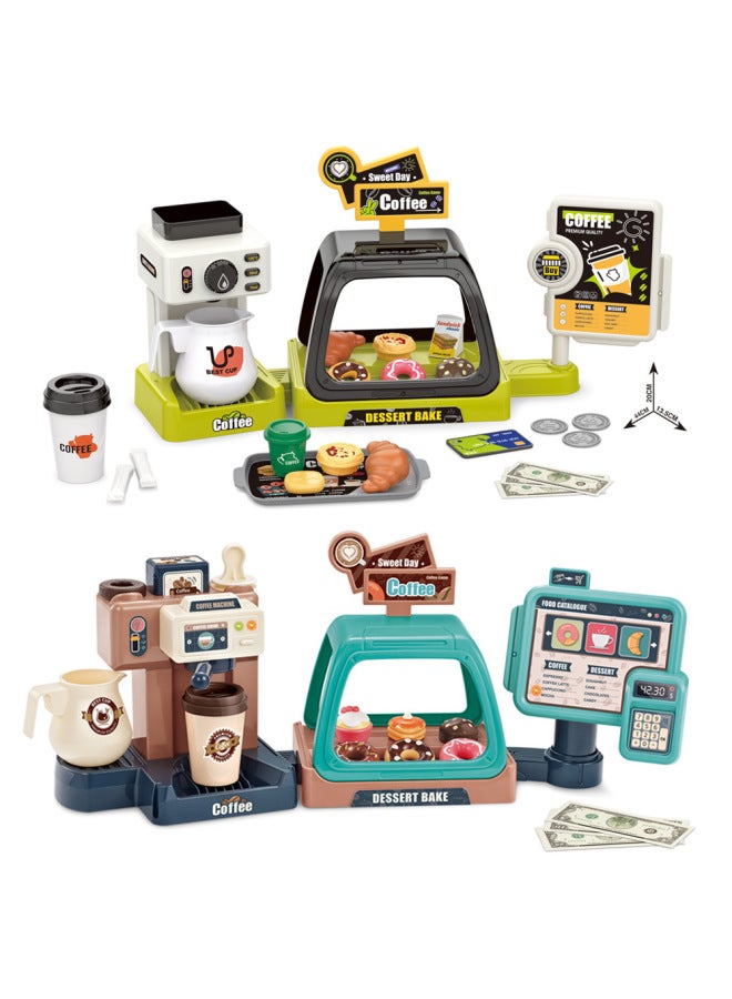 Children's Play Kitchen Simulation Food Mini Ice Cream Supermarket Donut Coffee Machine Export Toy Set-Color:668-94 Blue Green (light Sound Water) 0.85KG  - Image 2