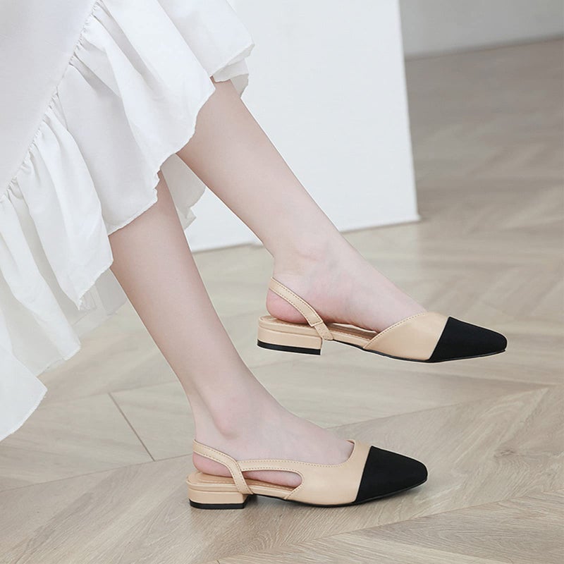 MICIFA Women's Slingback Flat Pumps, Round Toe Low heel Sandals Fashion Splicing Dress Shoes for Women - Image 3
