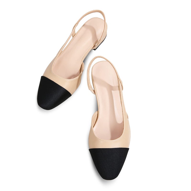 MICIFA Women's Slingback Flat Pumps, Round Toe Low heel Sandals Fashion Splicing Dress Shoes for Women - Image 5