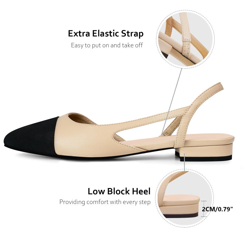 MICIFA Women's Slingback Flat Pumps, Round Toe Low heel Sandals Fashion Splicing Dress Shoes for Women - Image 4