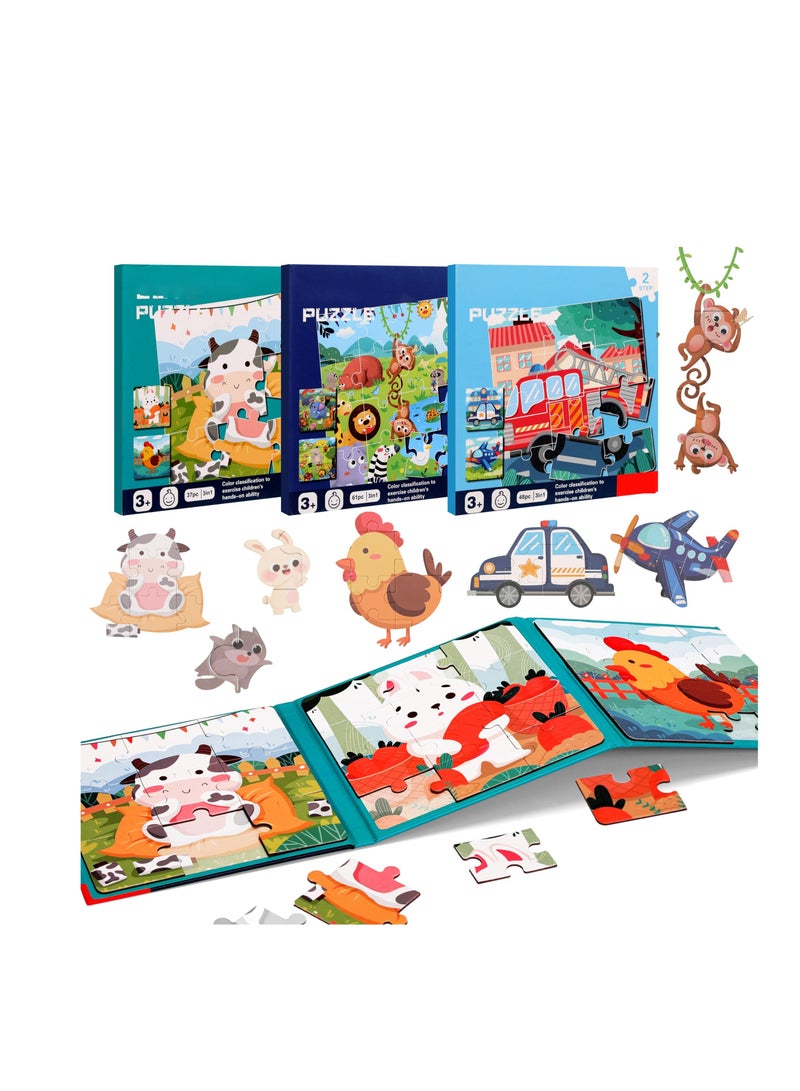 Magnetic Puzzles for Kids, Toddler Animals Car Activities Jigsaw Puzzle Book, Montessori Preschool Learning Toy, Travel Toys for Road Trip for Boys and Girls - Image 1