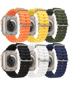6 Pack Replacement Adjustable Silicone Ocean Sport Band Compatible With Apple Watch Series 8/7/SE/6/5//4/3/2/1 Ultra Watch 49mm | Ultra Watch 2 | 45mm 44mm 42mm
