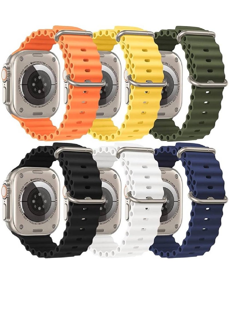 GENNEXT - 6 Pack Replacement Adjustable Silicone Ocean Sport Band Compatible With Apple Watch Series 8/7/SE/6/5//4/3/2/1 Ultra Watch 49mm | Ultra Watch 2 | 45mm 44mm 42mm - Image 1