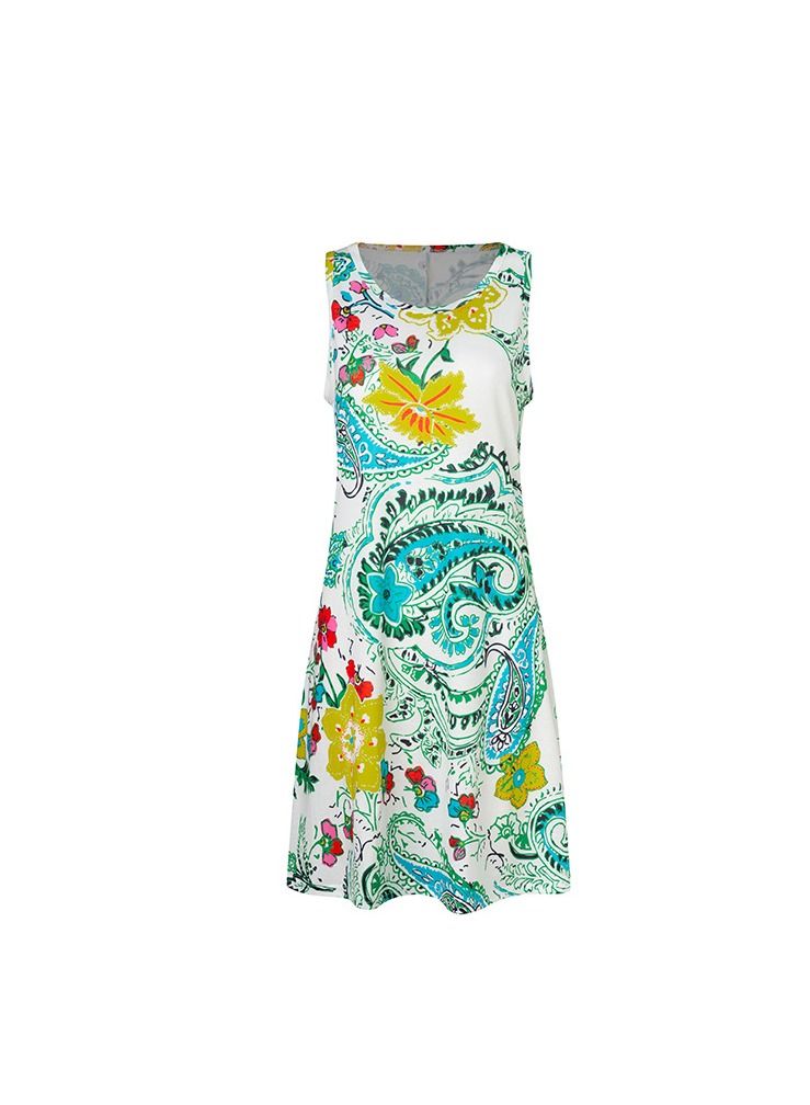 Loquat Women New Sleeveless Print Round Neck Vest Dress