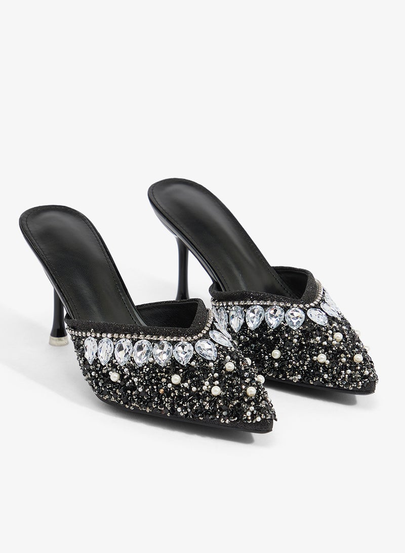 Ella Limited Edition Diamonte Rhinestone  Embellished Mid Heel Sandal - Image 4