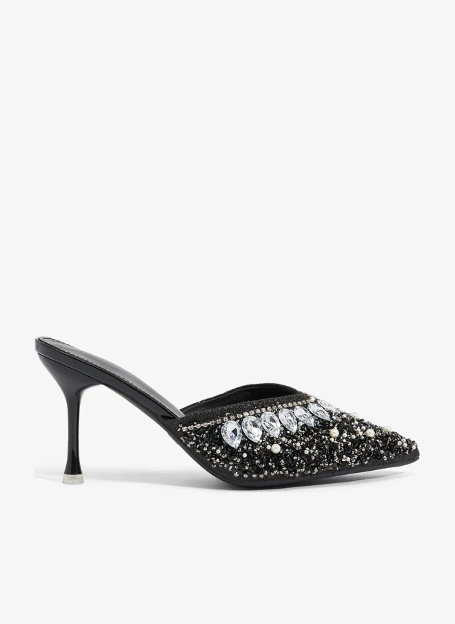 Diamonte Rhinestone  Embellished Mid Heel Sandal