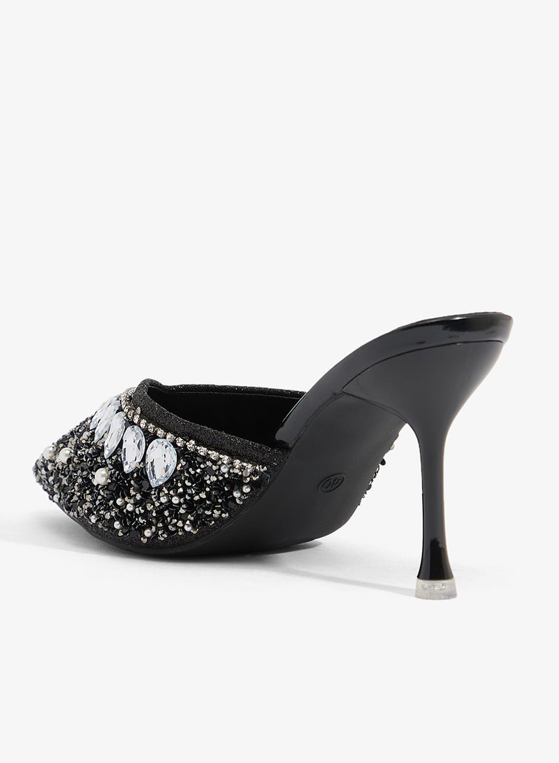 Ella Limited Edition Diamonte Rhinestone  Embellished Mid Heel Sandal - Image 3