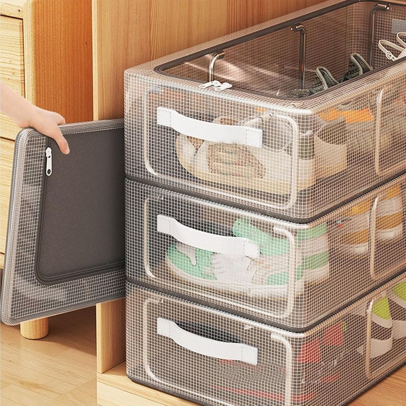 Calyrex Shoe Storage Bins Clear Plastic Stackable Shoe Organizer for Closet Space Saving Foldable Shoe Rack Shoe Box Sneaker Holder Container - Image 3