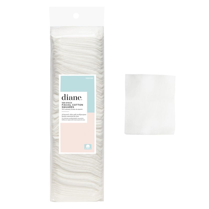 Diane Multi-Layer Cotton Facial Square Pads, 100 count, 100% Pure Cotton, Hypoallergenic, Biodegradable, Strong and Durable Makeup and Nail Polish Removal Wipes - Image 1