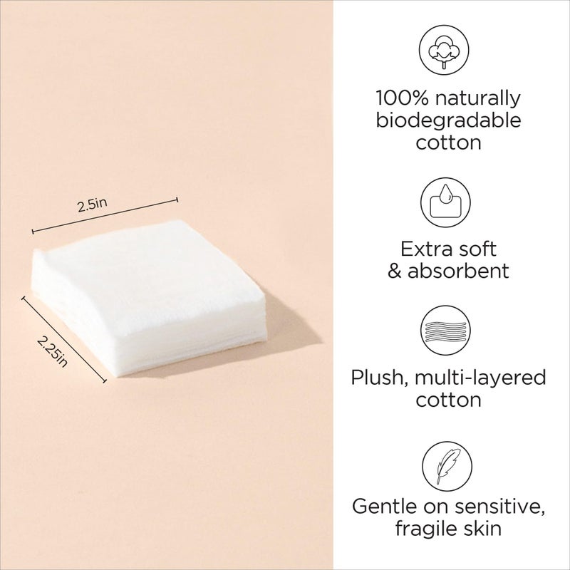 Diane Multi-Layer Cotton Facial Square Pads, 100 count, 100% Pure Cotton, Hypoallergenic, Biodegradable, Strong and Durable Makeup and Nail Polish Removal Wipes - Image 2