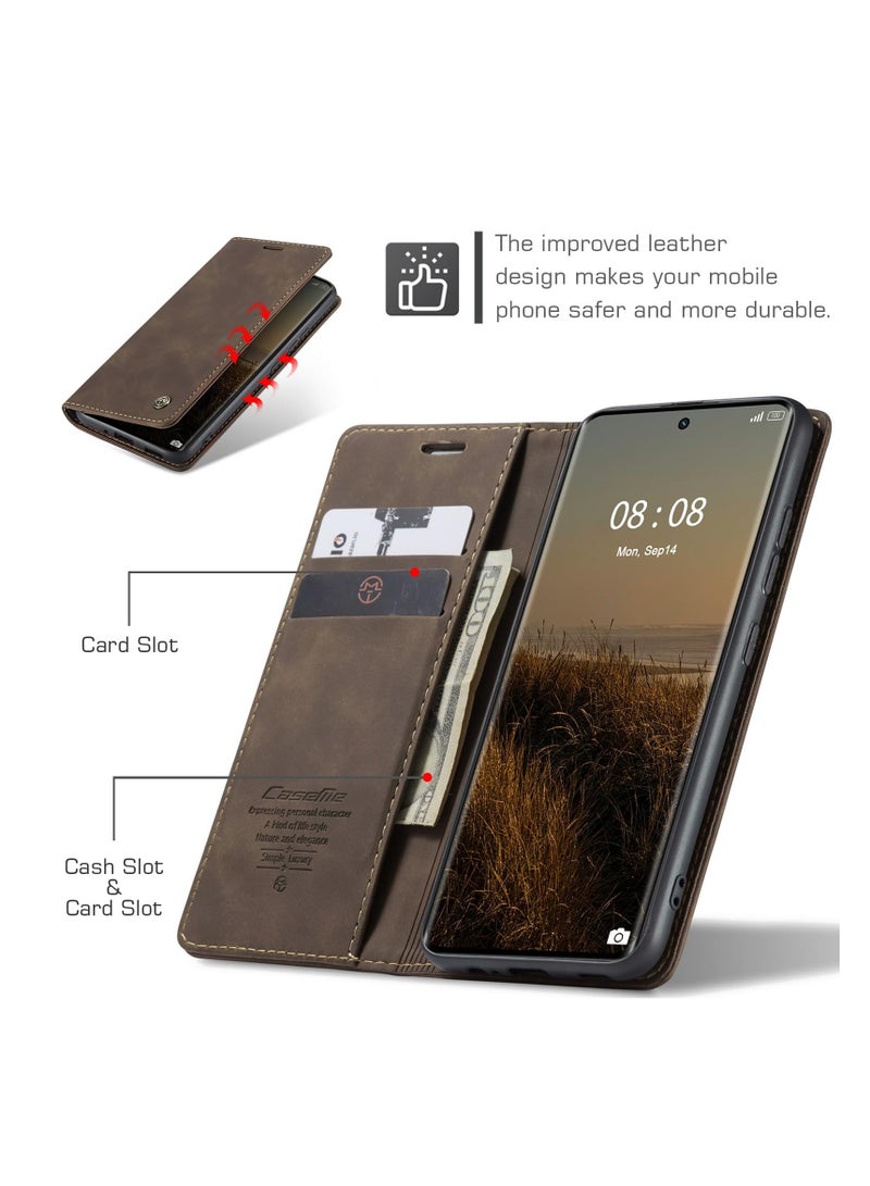 CaseMe Phone Case Luxury PU Leather Design 013 Flip Cover Card Slot Holder Cover For Honor X9B (Coffe) - Image 3