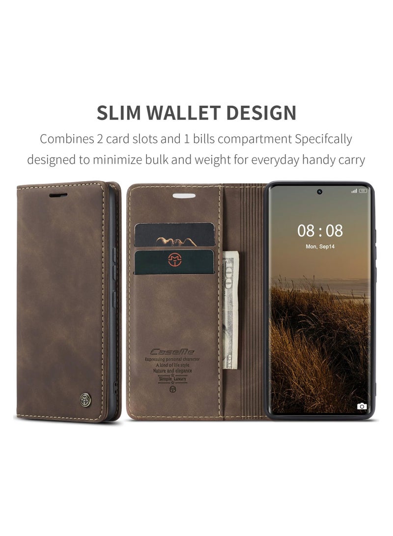 CaseMe Phone Case Luxury PU Leather Design 013 Flip Cover Card Slot Holder Cover For Honor X9B (Coffe) - Image 2