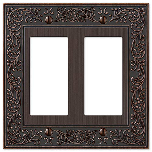 Amerelle 43RRVB English Garden Wallplate, 2 Rocker, Cast Metal, Aged Bronze, 1-Pack - Image 1