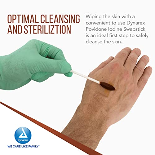 Dynarex Povidone Iodine Swabsticks, Swabstick Packaged in Individual Foil Pack, Antiseptic for Skin Preparation, Brown, 1 Box of 50 Povidone Iodine Swabsticks - Image 5