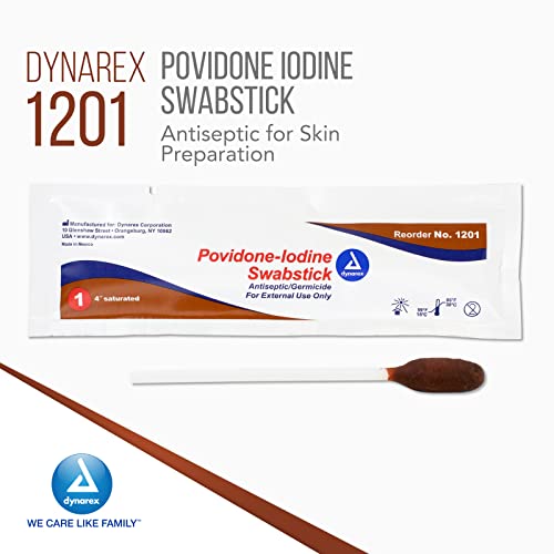 Dynarex Povidone Iodine Swabsticks, Swabstick Packaged in Individual Foil Pack, Antiseptic for Skin Preparation, Brown, 1 Box of 50 Povidone Iodine Swabsticks - Image 2