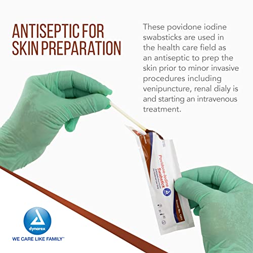 Dynarex Povidone Iodine Swabsticks, Swabstick Packaged in Individual Foil Pack, Antiseptic for Skin Preparation, Brown, 1 Box of 50 Povidone Iodine Swabsticks - Image 4