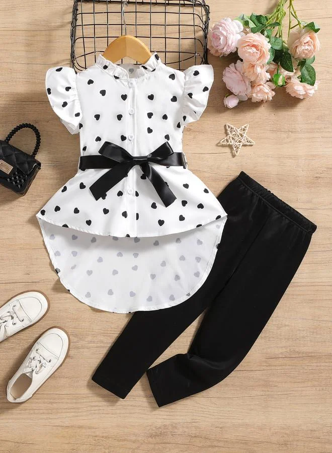 Take Two Girls Heart Print Top and Leggings Set