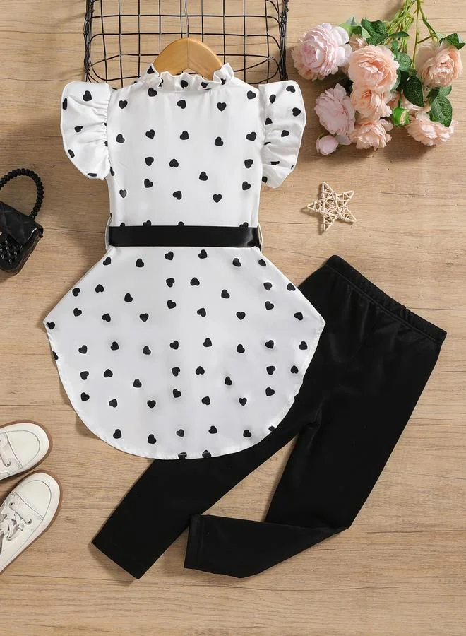 Take Two Girls Heart Print Top and Leggings Set