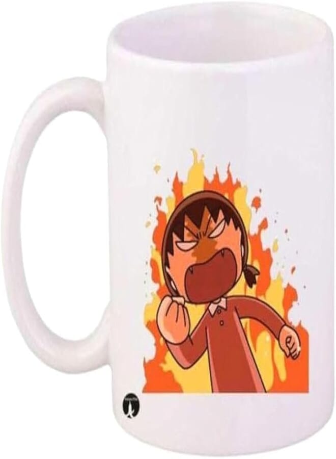 RYN Anime Chibi Maruko Chan Printed Coffee Mug White/Brown/Yellow - RYNmg7314