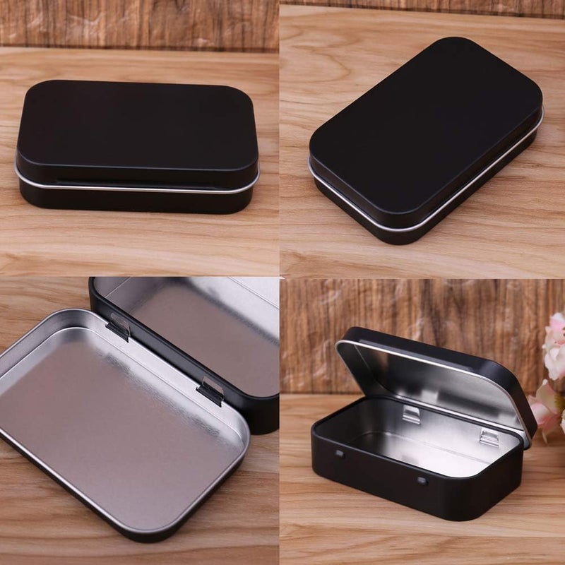 AKOAK 3 Pcs 3.7 x 2.4 x 0.8 Inches Black Rectangular Empty Hinged Tins Box Containers for First Aid Kit,Survival Kits,Storage,Herbs,Pills,Crafts and More - Image 3