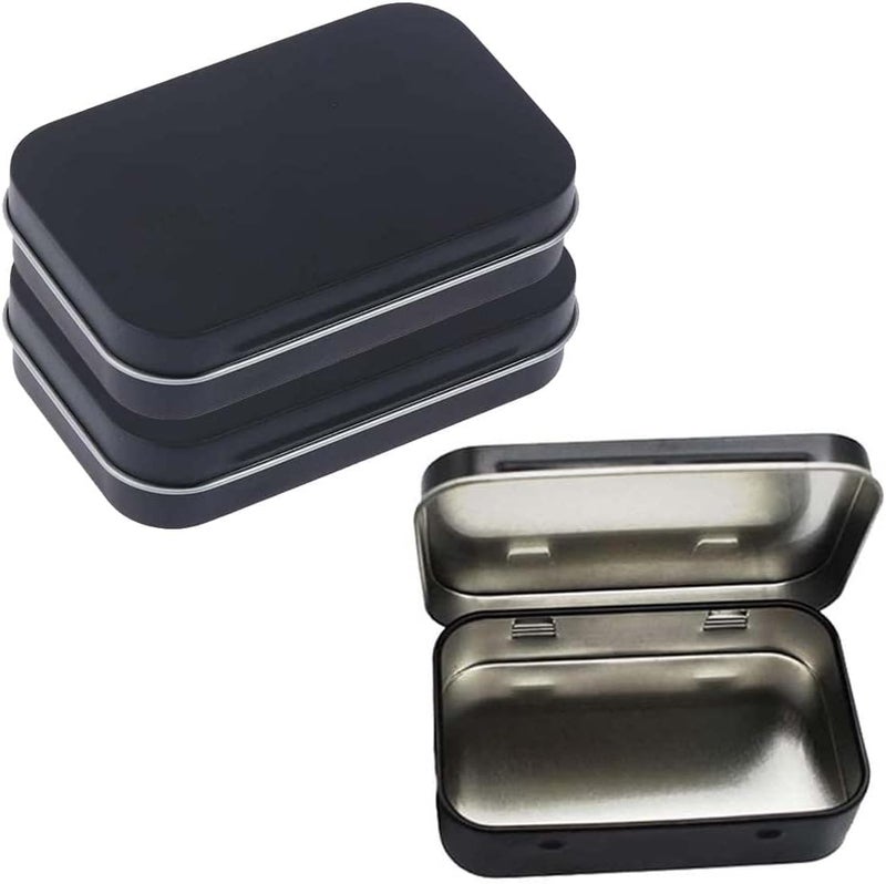 AKOAK 3 Pcs 3.7 x 2.4 x 0.8 Inches Black Rectangular Empty Hinged Tins Box Containers for First Aid Kit,Survival Kits,Storage,Herbs,Pills,Crafts and More - Image 1