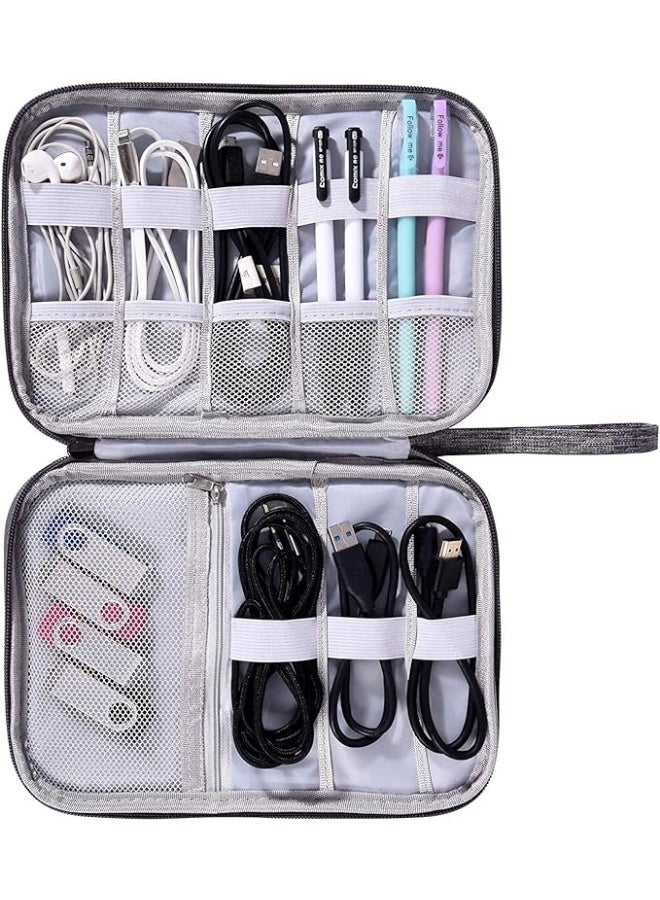 شنطة تنظيم كابلات السفر والاكسسوارات الإلكترونية، شنطة تنظيم أسلاك محمولة للكابلات والشاحن والموبايل وUSB وبطاقة اس دي وسماعات الأذن وغيرها من الاغراض، لون أسود - Image 3