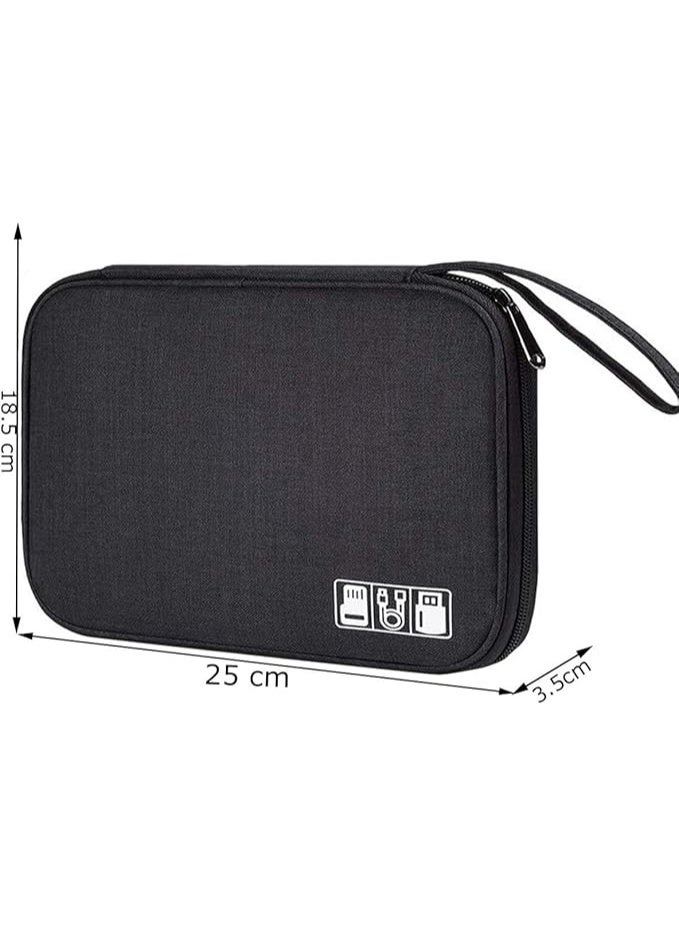 شنطة تنظيم كابلات السفر والاكسسوارات الإلكترونية، شنطة تنظيم أسلاك محمولة للكابلات والشاحن والموبايل وUSB وبطاقة اس دي وسماعات الأذن وغيرها من الاغراض، لون أسود - Image 2